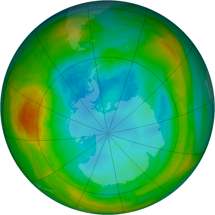Antarctic ozone map for 13 August 1982